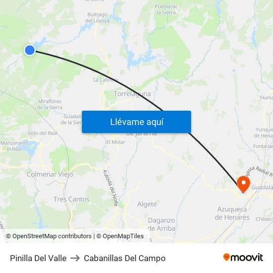 Pinilla Del Valle to Cabanillas Del Campo map