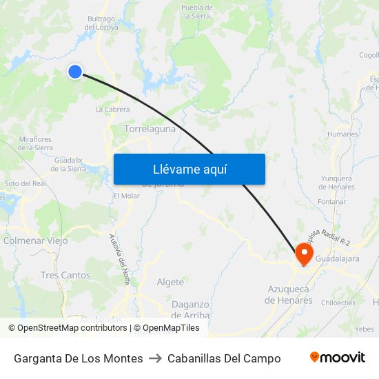 Garganta De Los Montes to Cabanillas Del Campo map
