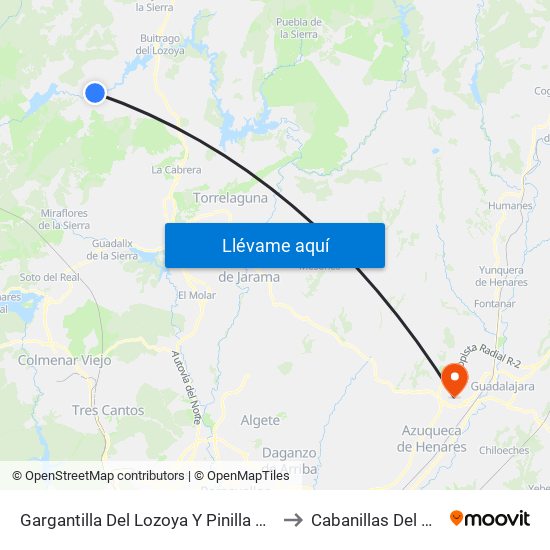 Gargantilla Del Lozoya Y Pinilla De Buitrago to Cabanillas Del Campo map