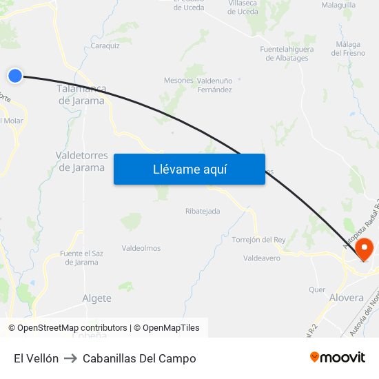 El Vellón to Cabanillas Del Campo map