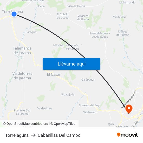Torrelaguna to Cabanillas Del Campo map