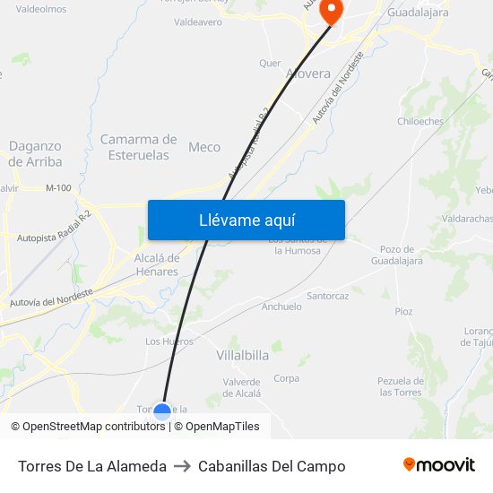 Torres De La Alameda to Cabanillas Del Campo map