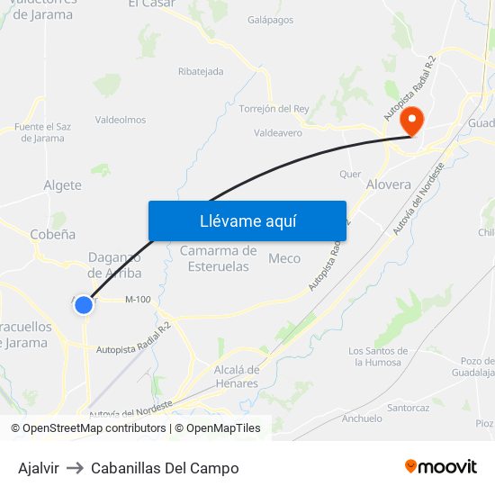 Ajalvir to Cabanillas Del Campo map
