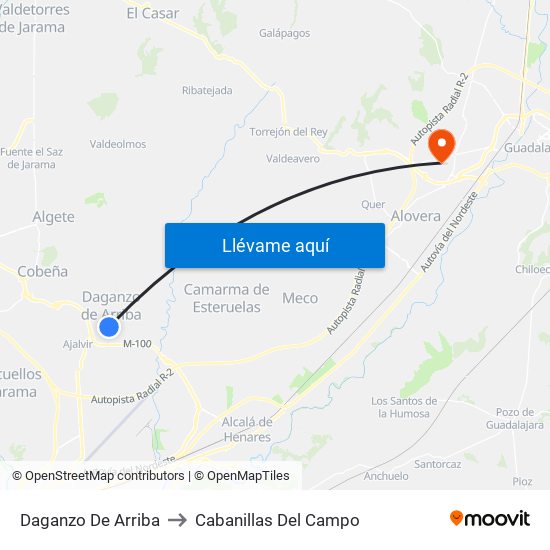 Daganzo De Arriba to Cabanillas Del Campo map