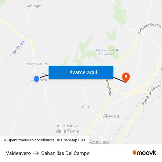 Valdeavero to Cabanillas Del Campo map