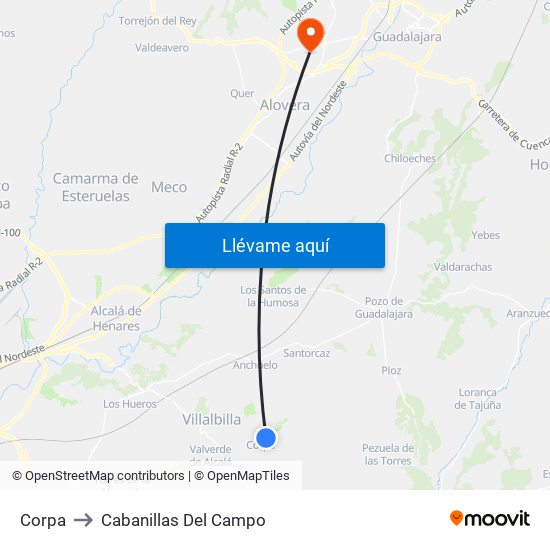 Corpa to Cabanillas Del Campo map