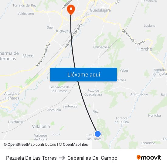 Pezuela De Las Torres to Cabanillas Del Campo map