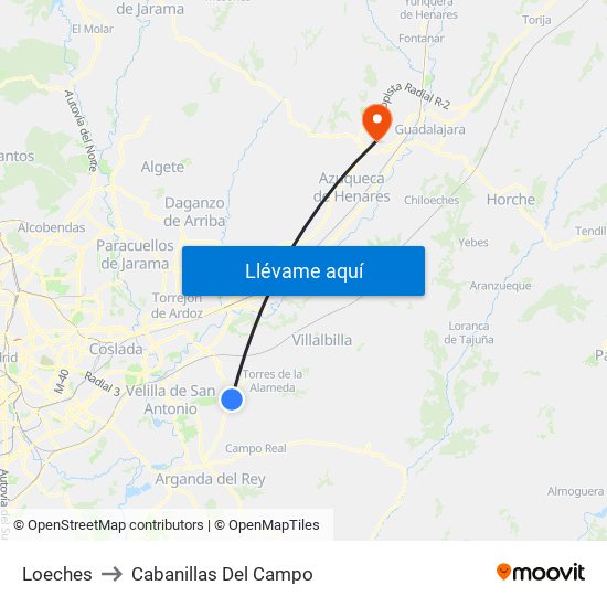 Loeches to Cabanillas Del Campo map