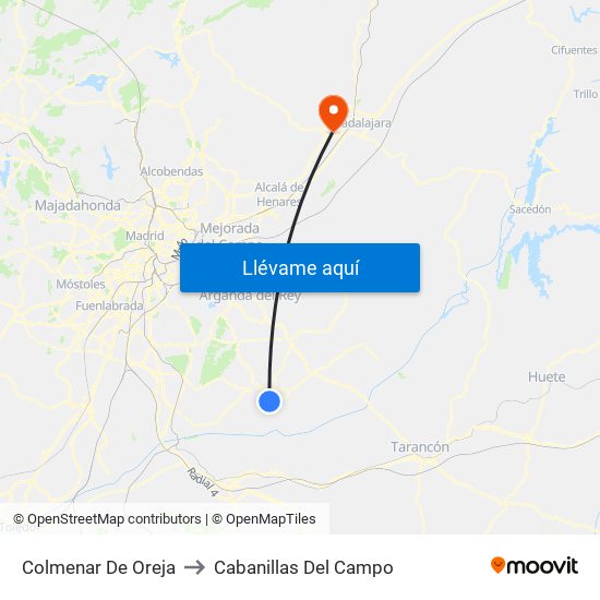 Colmenar De Oreja to Cabanillas Del Campo map