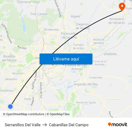 Serranillos Del Valle to Cabanillas Del Campo map