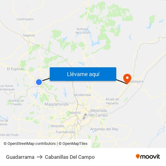Guadarrama to Cabanillas Del Campo map