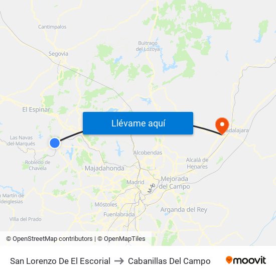 San Lorenzo De El Escorial to Cabanillas Del Campo map