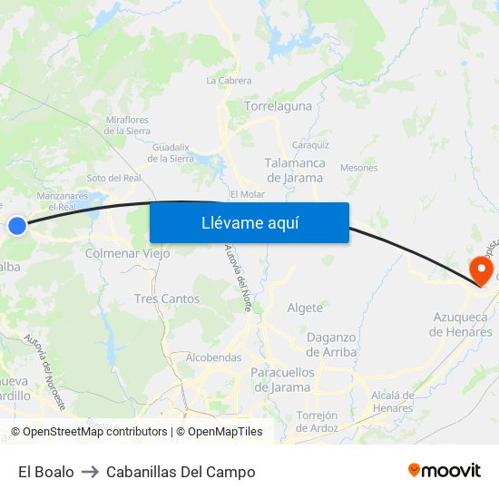 El Boalo to Cabanillas Del Campo map