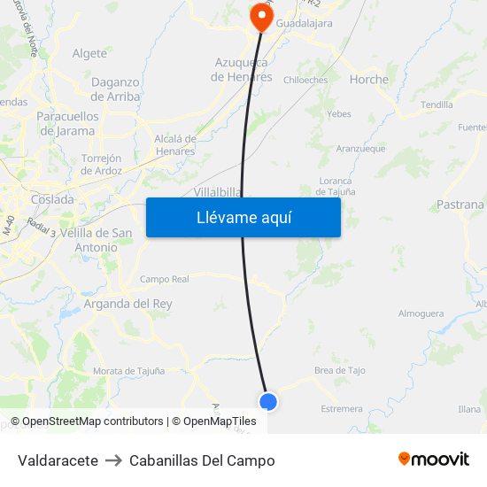 Valdaracete to Cabanillas Del Campo map