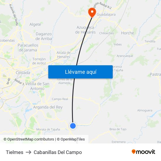 Tielmes to Cabanillas Del Campo map