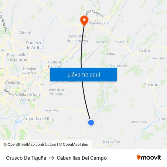 Orusco De Tajuña to Cabanillas Del Campo map