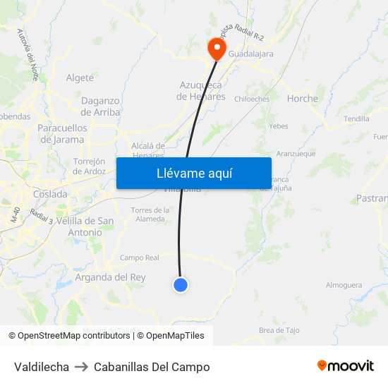 Valdilecha to Cabanillas Del Campo map