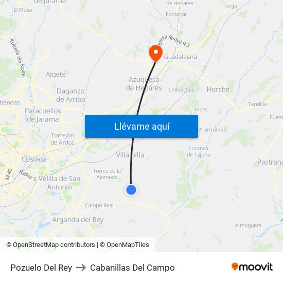 Pozuelo Del Rey to Cabanillas Del Campo map