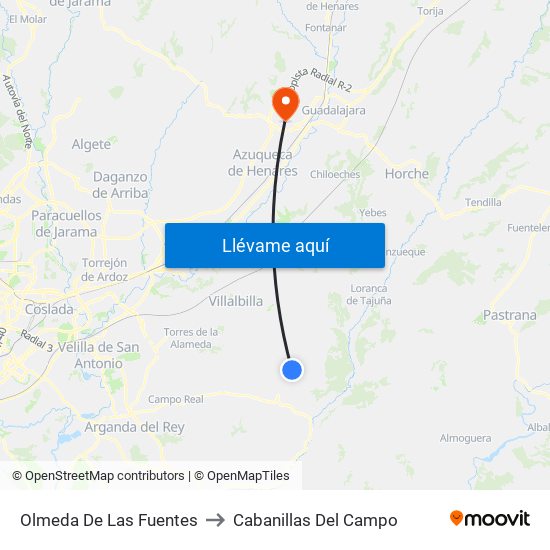 Olmeda De Las Fuentes to Cabanillas Del Campo map