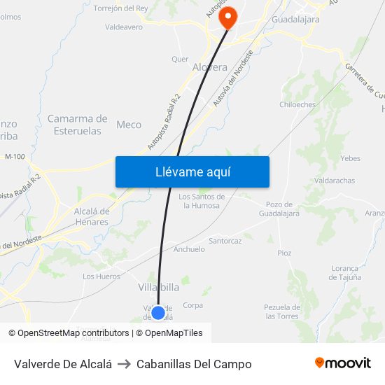 Valverde De Alcalá to Cabanillas Del Campo map