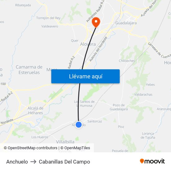 Anchuelo to Cabanillas Del Campo map