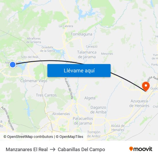 Manzanares El Real to Cabanillas Del Campo map