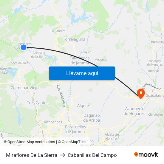 Miraflores De La Sierra to Cabanillas Del Campo map