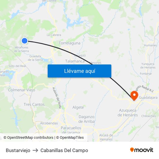 Bustarviejo to Cabanillas Del Campo map