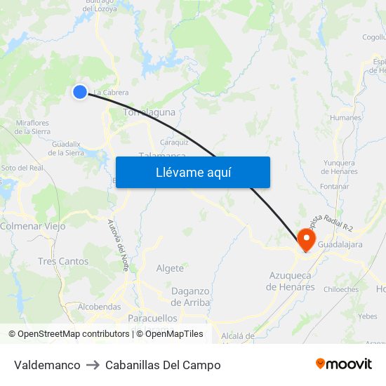 Valdemanco to Cabanillas Del Campo map