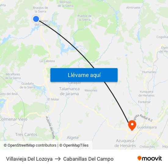 Villavieja Del Lozoya to Cabanillas Del Campo map