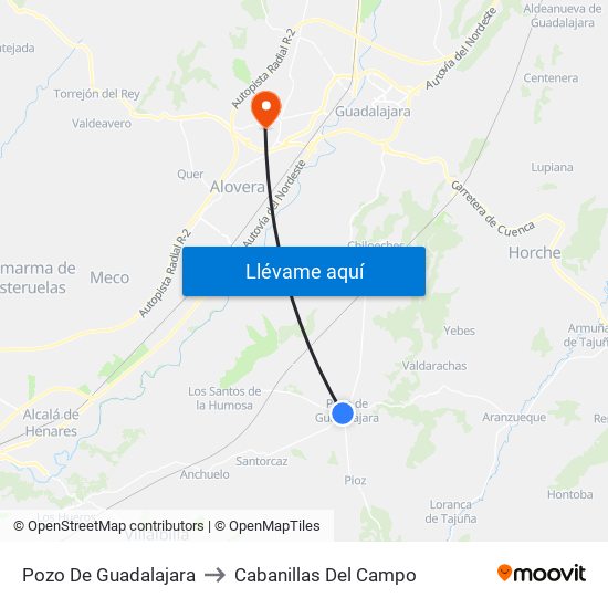 Pozo De Guadalajara to Cabanillas Del Campo map