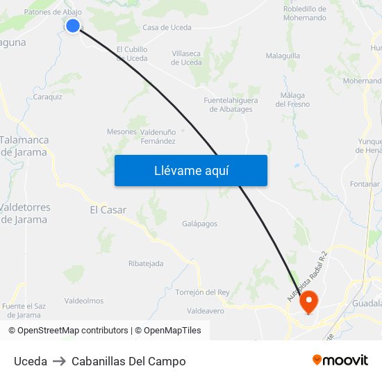 Uceda to Cabanillas Del Campo map