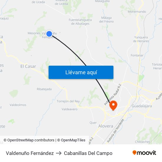 Valdenuño Fernández to Cabanillas Del Campo map
