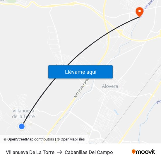 Villanueva De La Torre to Cabanillas Del Campo map