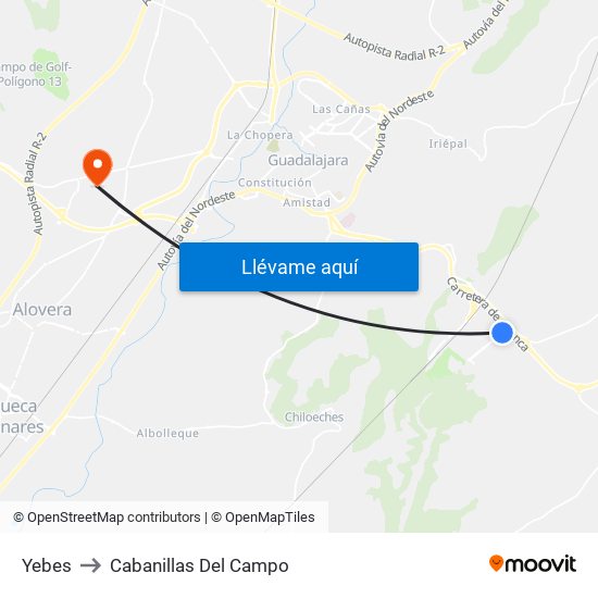 Yebes to Cabanillas Del Campo map