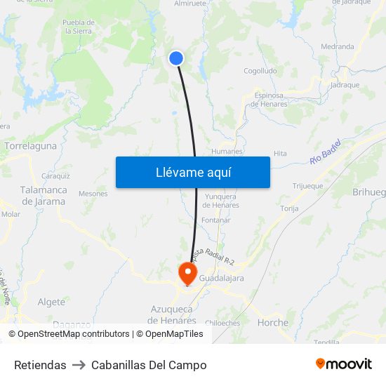 Retiendas to Cabanillas Del Campo map