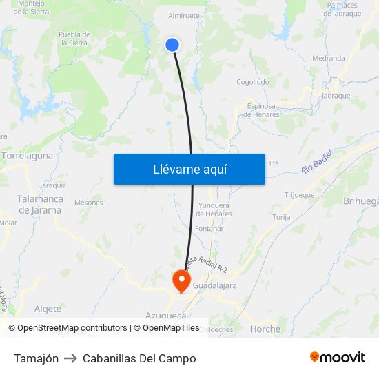 Tamajón to Cabanillas Del Campo map