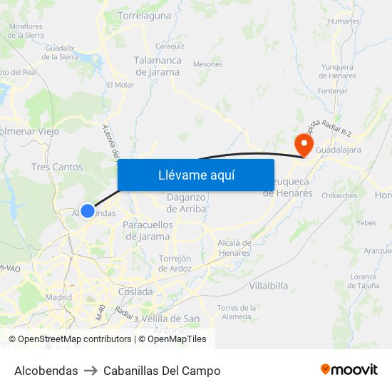 Alcobendas to Cabanillas Del Campo map