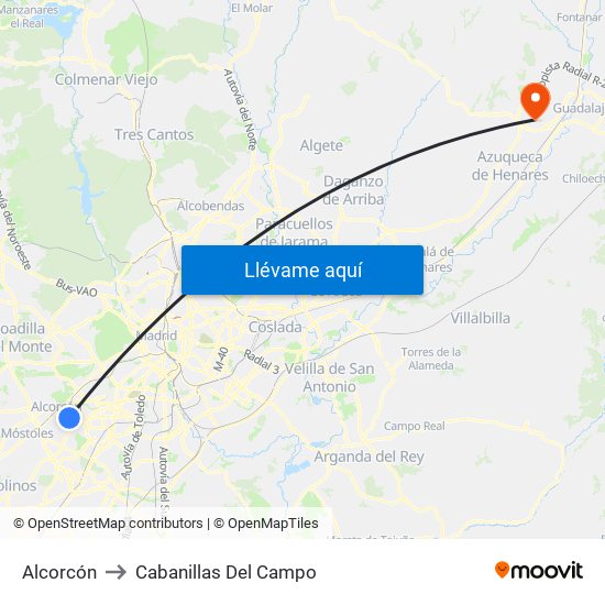 Alcorcón to Cabanillas Del Campo map