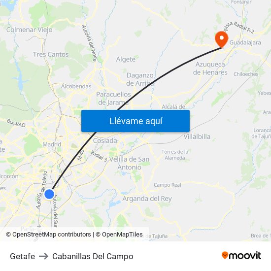 Getafe to Cabanillas Del Campo map
