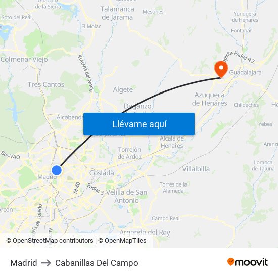 Madrid to Cabanillas Del Campo map