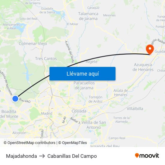 Majadahonda to Cabanillas Del Campo map