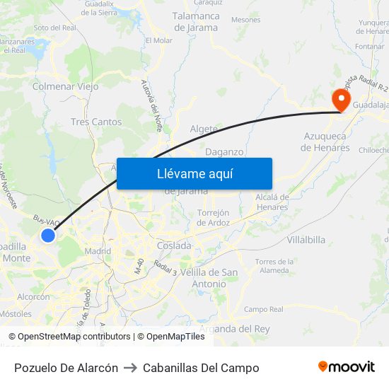 Pozuelo De Alarcón to Cabanillas Del Campo map