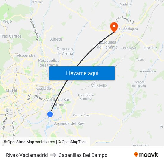 Rivas-Vaciamadrid to Cabanillas Del Campo map