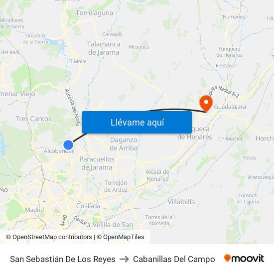 San Sebastián De Los Reyes to Cabanillas Del Campo map