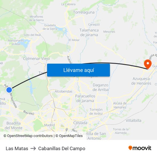 Las Matas to Cabanillas Del Campo map