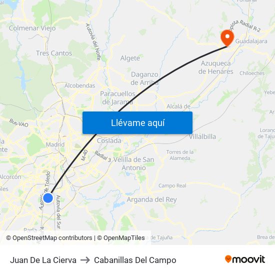 Juan De La Cierva to Cabanillas Del Campo map