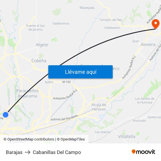 Barajas to Cabanillas Del Campo map