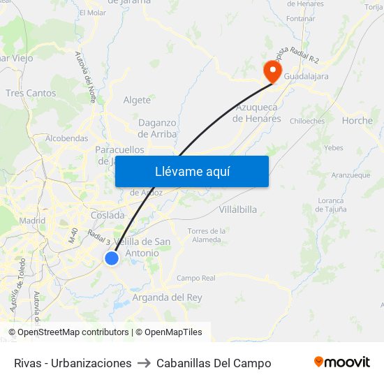 Rivas - Urbanizaciones to Cabanillas Del Campo map