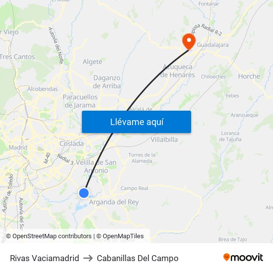 Rivas Vaciamadrid to Cabanillas Del Campo map
